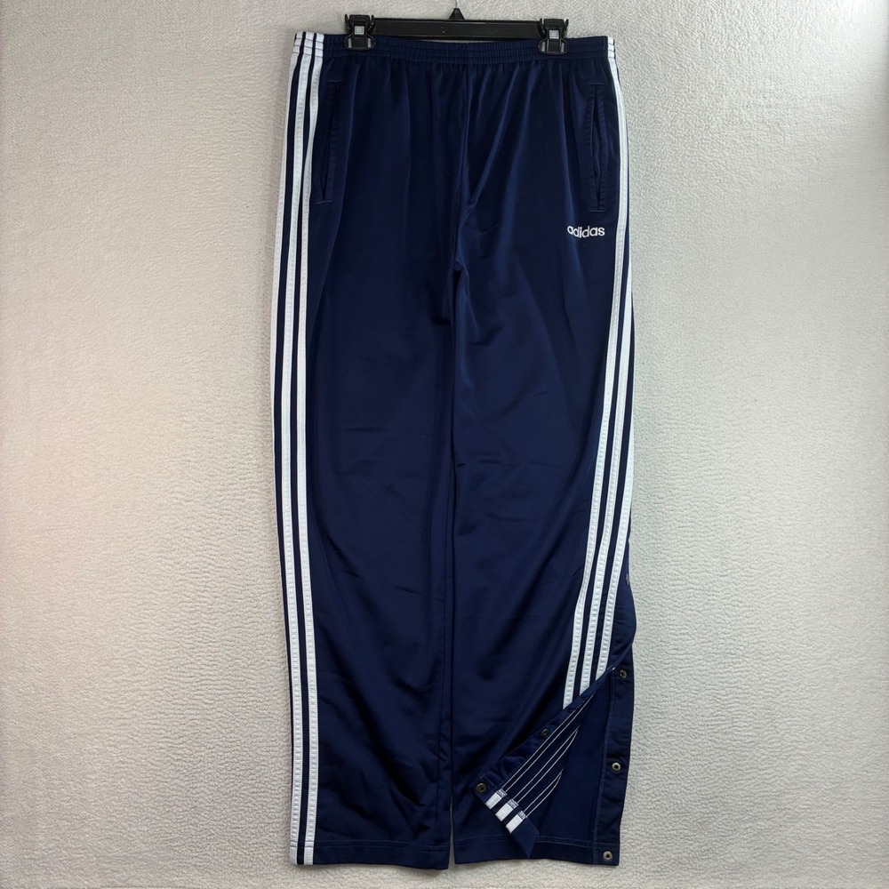 Vintage Adidas Baggy Break Away Track Pants Men L Blue Button Sweatpants 90s